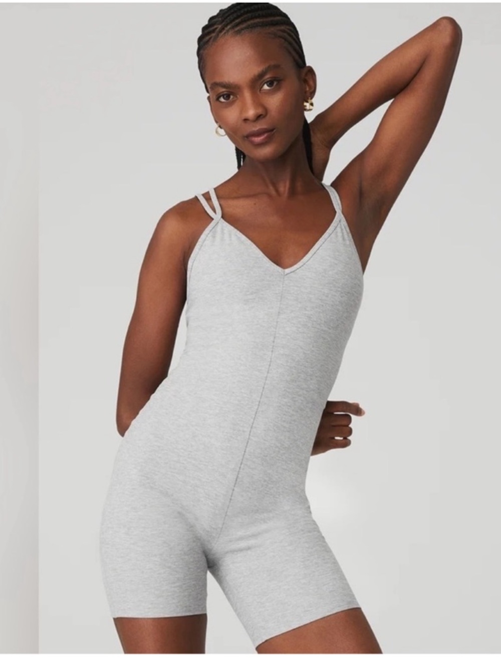 ALO Yoga Heather Gray Double-Strap Seamless Romper